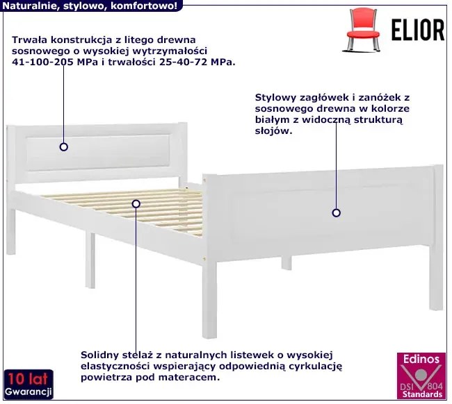 Białe drewniane łóżko jednoosobowe 100x200 - Siran 3X