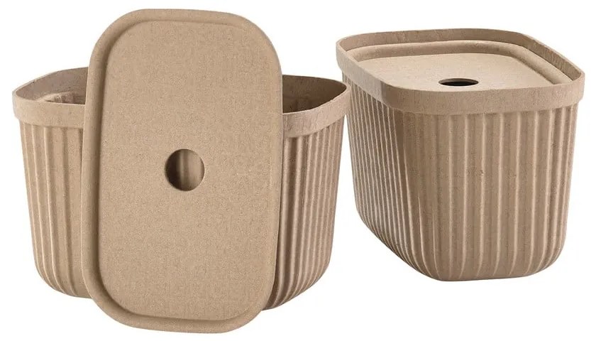 Jasnobrązowe pojemniki zestaw 2 szt. z pokrywką 23x16x20,5 cm Pulp – Zone