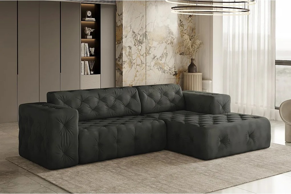 Narożnik w kształcie L LUX, tkanina Whisper, Grafitowy, Prawy