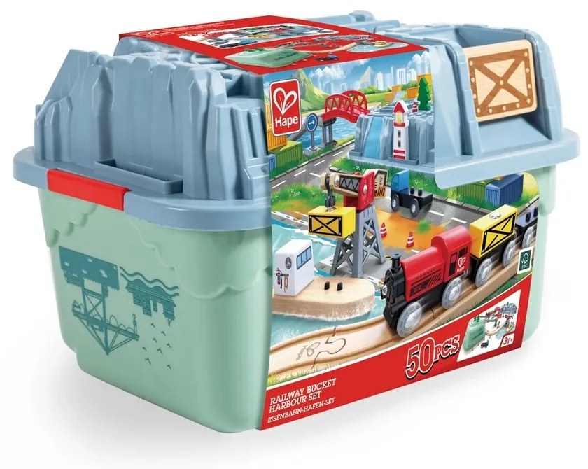 Hape Zestaw kolejowy w pudełku – Przystań