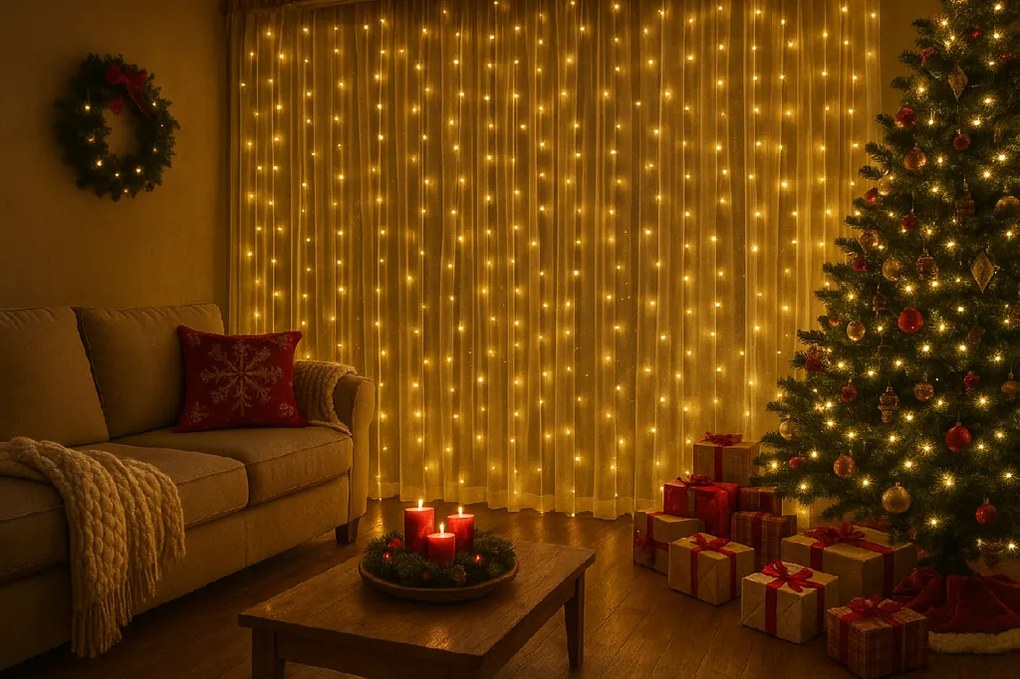 Kurtyna świetlna LED STAR RAIN 3x3 m, ciepła biel