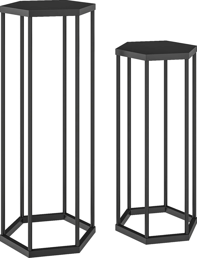 Outsunny 2-częściowy zestaw stojaków na rośliny do wnętrz i na zewnątrz, heksagonalne metalowe uchwyty na doniczki do ogrodu, tarasu, balkonu | Aosom PL