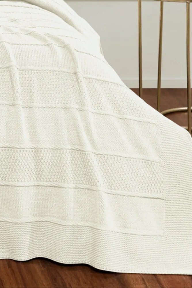 Wełniana narzuta na łóżko MABEL w opakowaniu prezentowym Kremowy