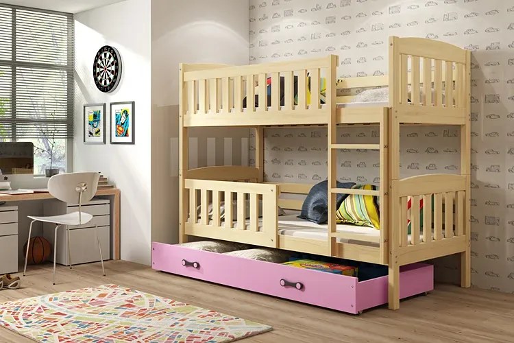 Drewniane Łóżko Piętrowe Dla Dzieci Z Szufladą 80X190 Dąb F8-F56