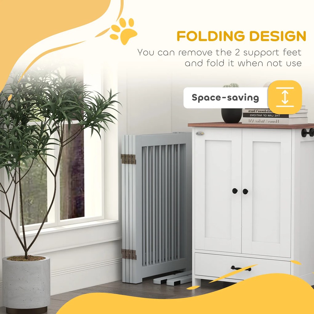 PawHut Bramka dla psa wolnostojąca 4 panele elastyczna drewno sosnowe jasnoszara | Aosom PL