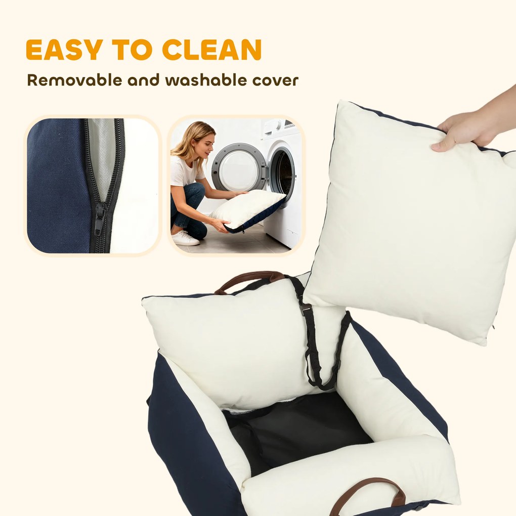 PawHut fotelik samochodowy dla psa, 2 pasy, pralne pokrowce, dla zwierząt poniżej 5 kg, granatowy