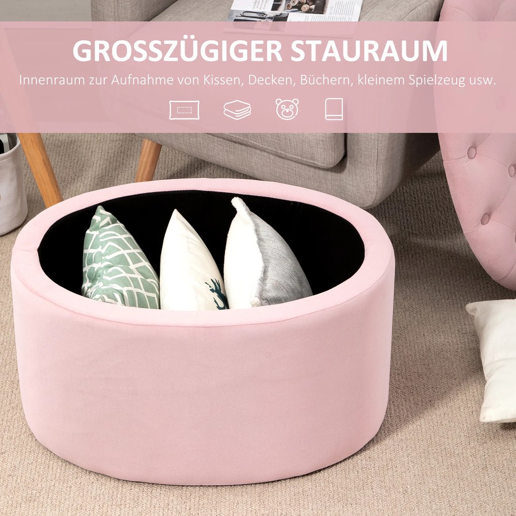 HOMCOM Ławka tapicerowana ze schowkiem skrzynia owalny kształt poliester drewno kolor różowy