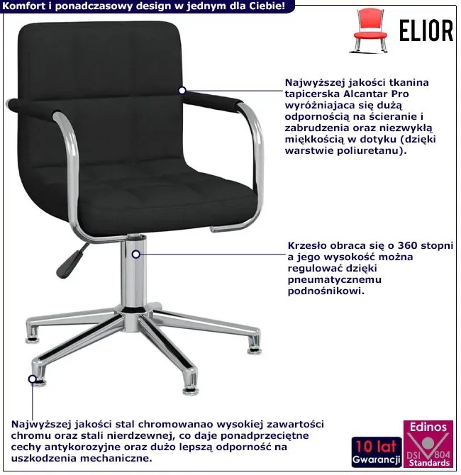 Czarny fotel obrotowy tapicerowany - Lonja