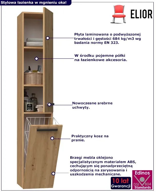Szafka łazienkowa z koszem na bieliznę dąb artisan T1-F11