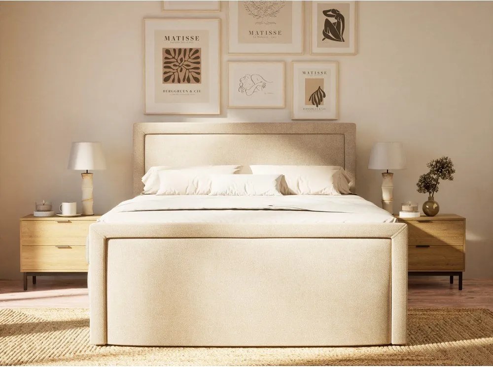 Beżowe łóżko kontynentalne ze schowkiem 160x200 cm Fresco – Maison de Rêve
