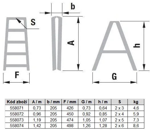 Schodki aluminiowe dwustronne ALVE PREMIUM, 2x5 stopni, wysokość 1,07 m