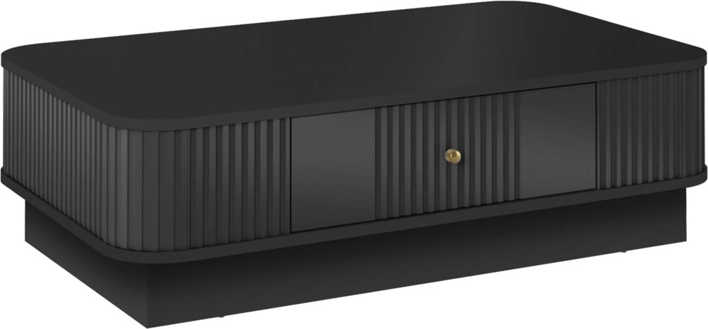 Stolik kawowy z szufladą Vesper 103x60 cm na cokole - czarny / złoty uchwyt