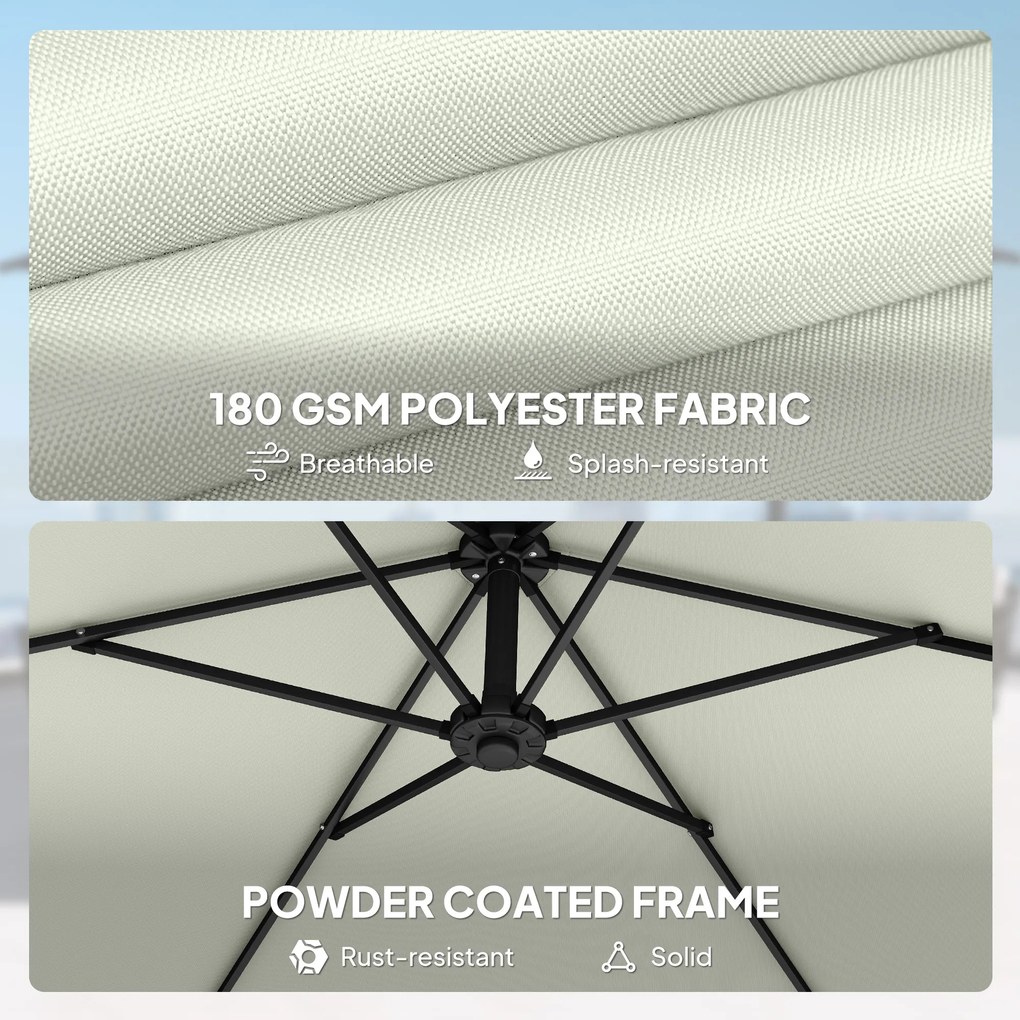 Outsunny Parasol ogrodowy Ø300 cm z mechanizmem blokującym, korbą, podstawą i wagami, kremowy | Aosom PL