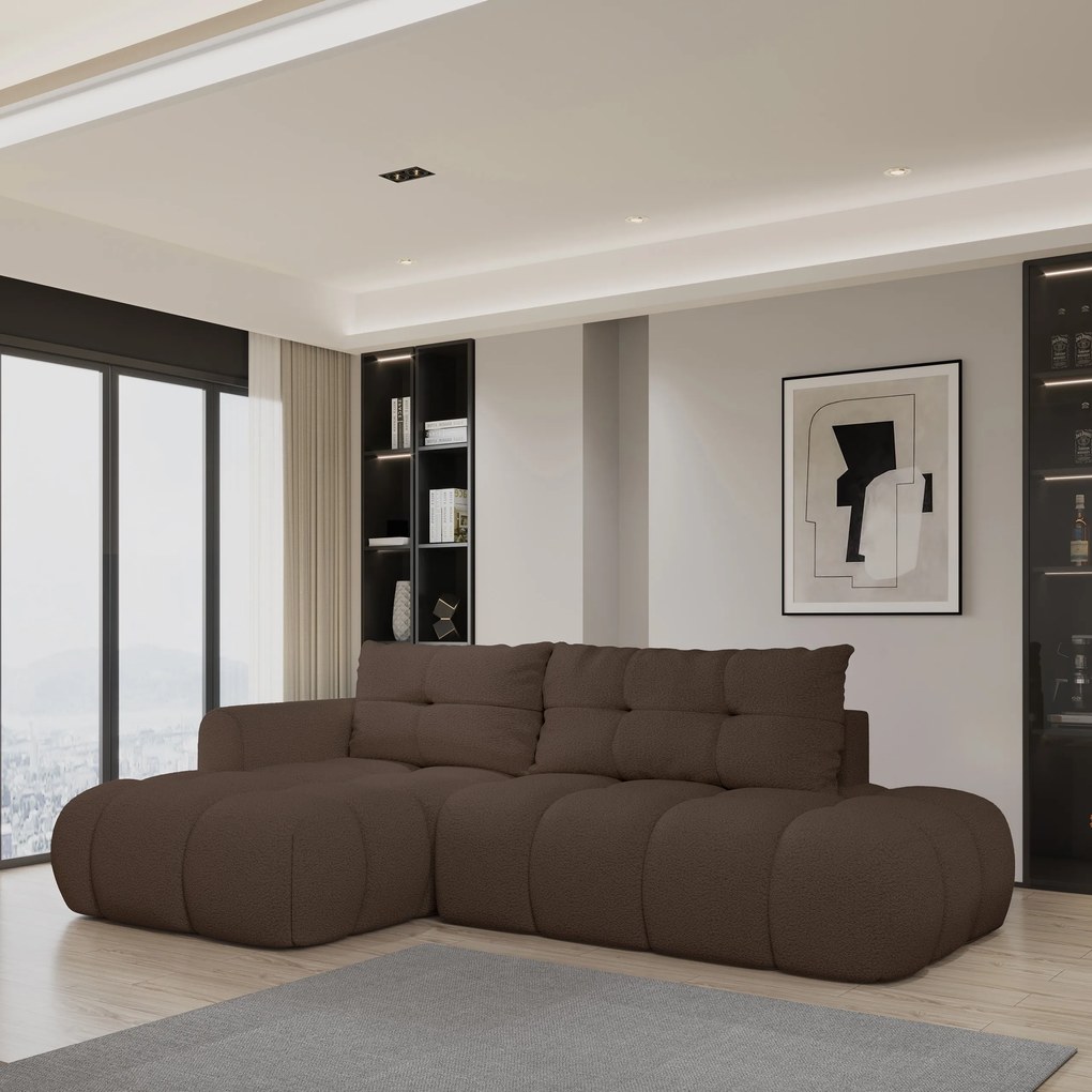 Masseno Narożnik FLUMA z funkcją spania i pojemnikiem na pościel Narozniki L, Rozkładana sofa - Brązowy, QUELLE 25