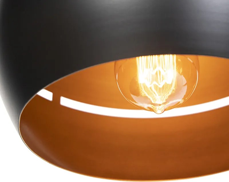 Designerska lampa wisząca czarna ze złotym wnętrzem 3-światłowa - Buell