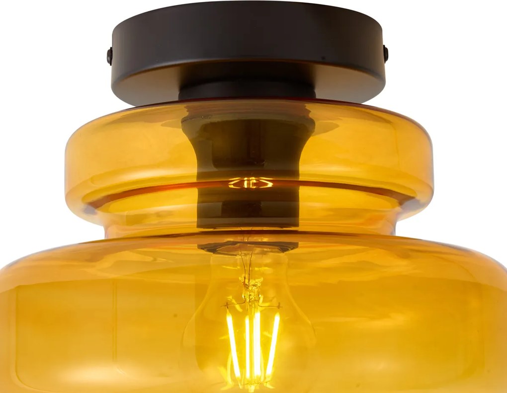 Retro lampa sufitowa czarna z pomarańczowym szkłem - Denise