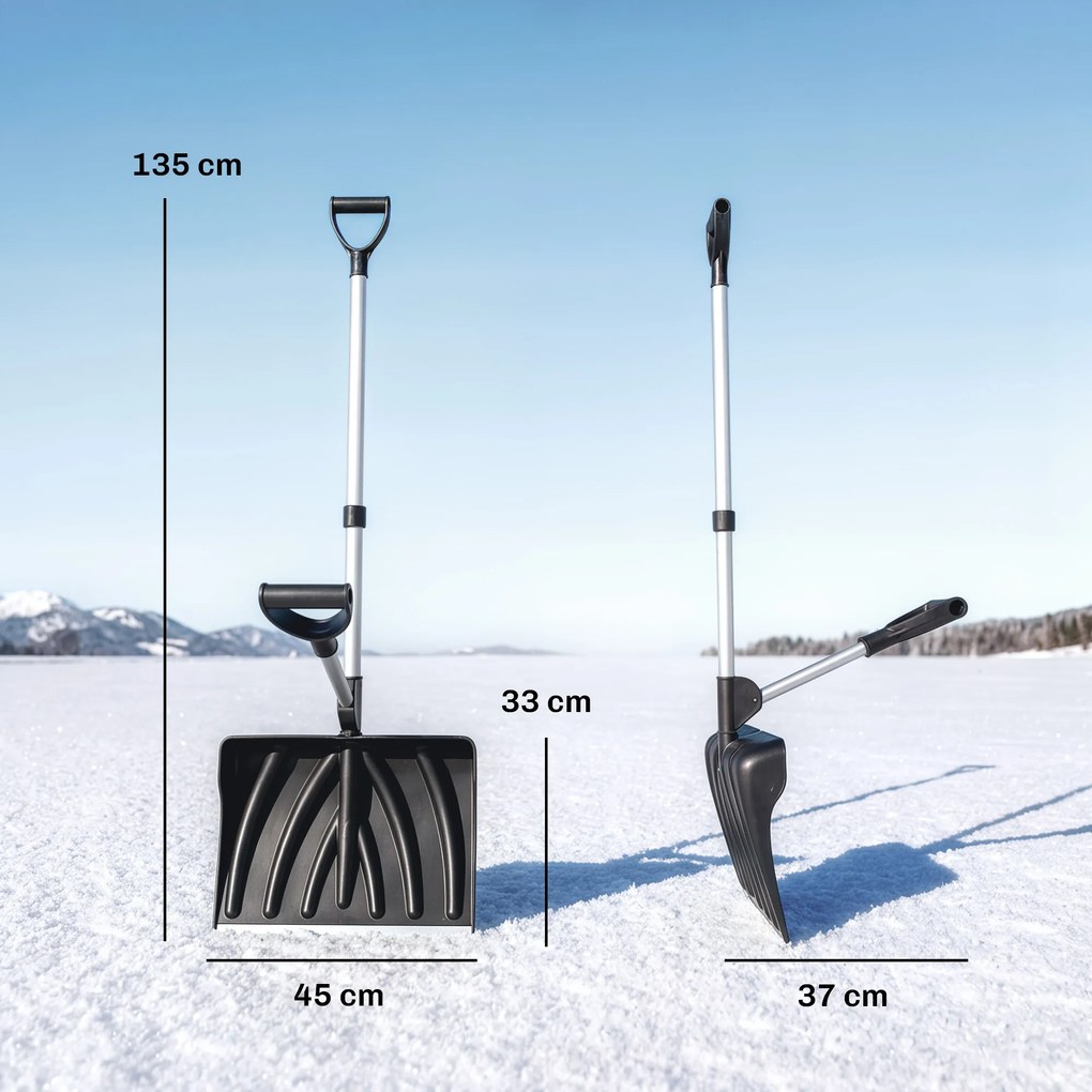 Outsunny Łopata do śniegu 45 cm, tworzywowa łyżka z ergonomicznym uchwytem dodatkowym, odśnieżarka z trzonem aluminiowym i metalową krawędzią | Aosom PL