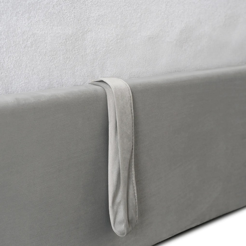 Łóżko Tapicerowane 140x200 cm MARSYLIA ze Stelażem i Pojemnikiem Dwuosobowe Welurowe Szare