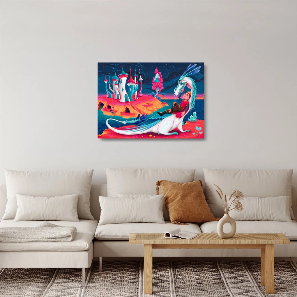 Obraz na szkle - Książę i smocza księżniczka (70x50 cm)
