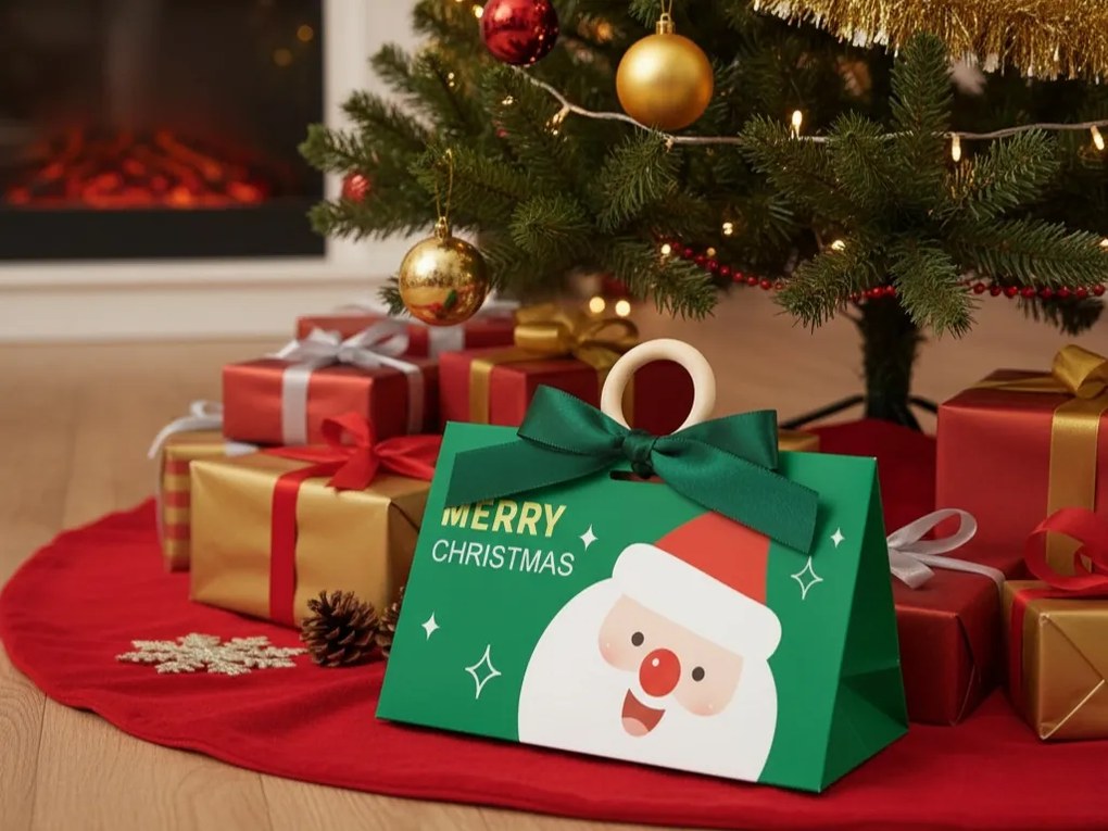 Świąteczna torebka prezentowa MERRY CHRISTMAS 17x10x8,5 cm, zielona