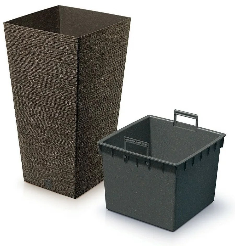 Doniczka FURU SQUARE ECO WOOD z wkładem 24 cm, ciemnobrązowy, S