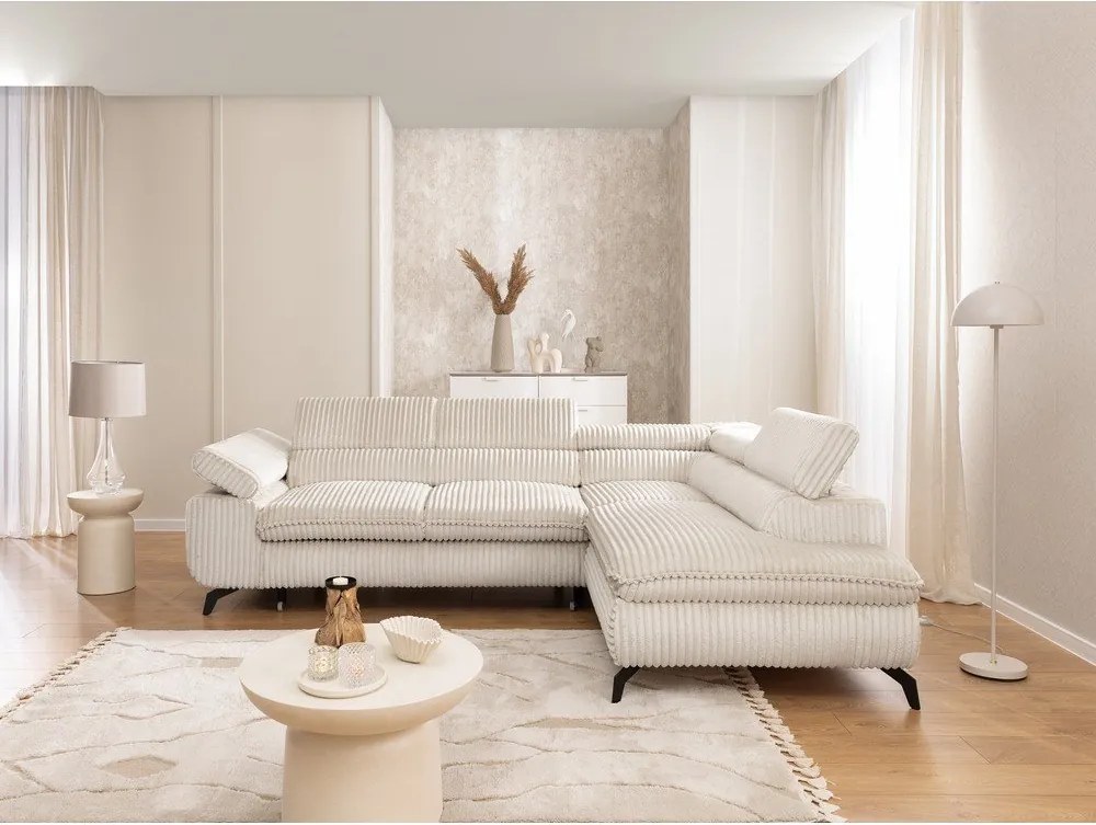 Kremowy sztruksowy narożnik (prawostronny/w kształcie litery L) Marbeya – Ropez