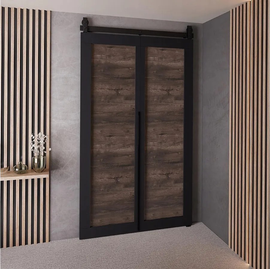 Drzwi Przesuwne QUDIO M1 Czarny + Jesion Ciemny 100