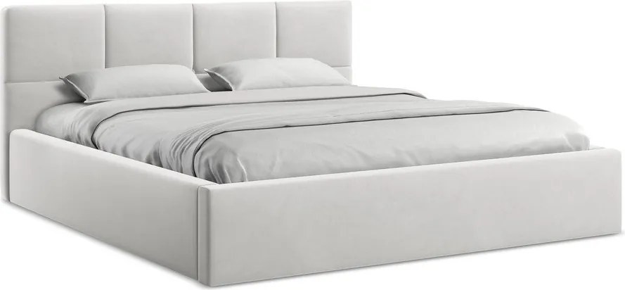 Jasnoszare aksamitne tapicerowane łóżko dwuosobowe ze schowkiem ze stelażem 140x200 cm Hiko – Makamii