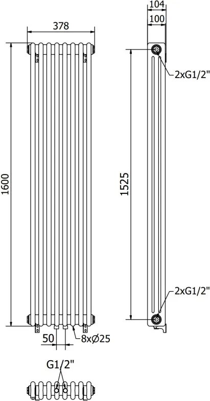 Mexen Denver grzejnik dekoracyjny 1600 x 378 mm, 1487 W, czarny - W215-1600-378-00-70