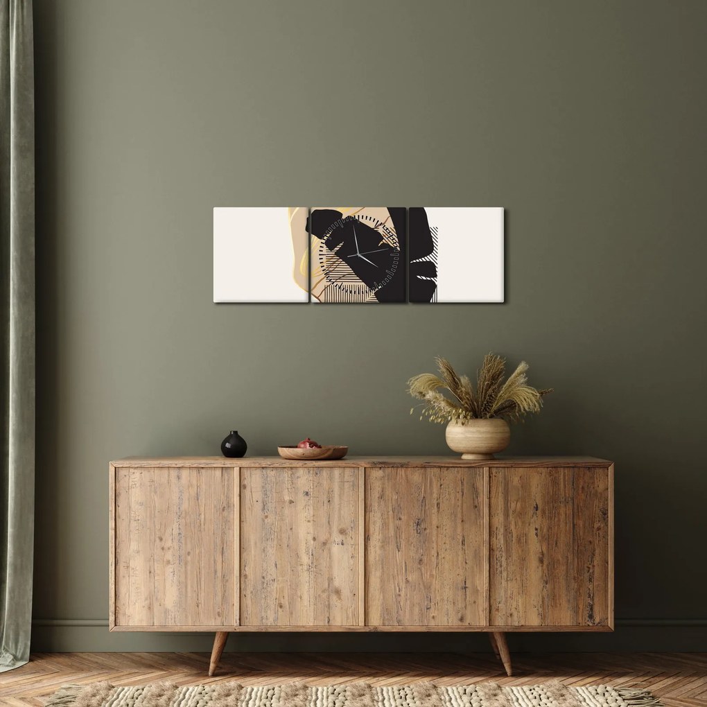 Obraz - Abstrakcja z tropikalnymi liśćmi N⁰4 (z zegarem) (90x30 cm)