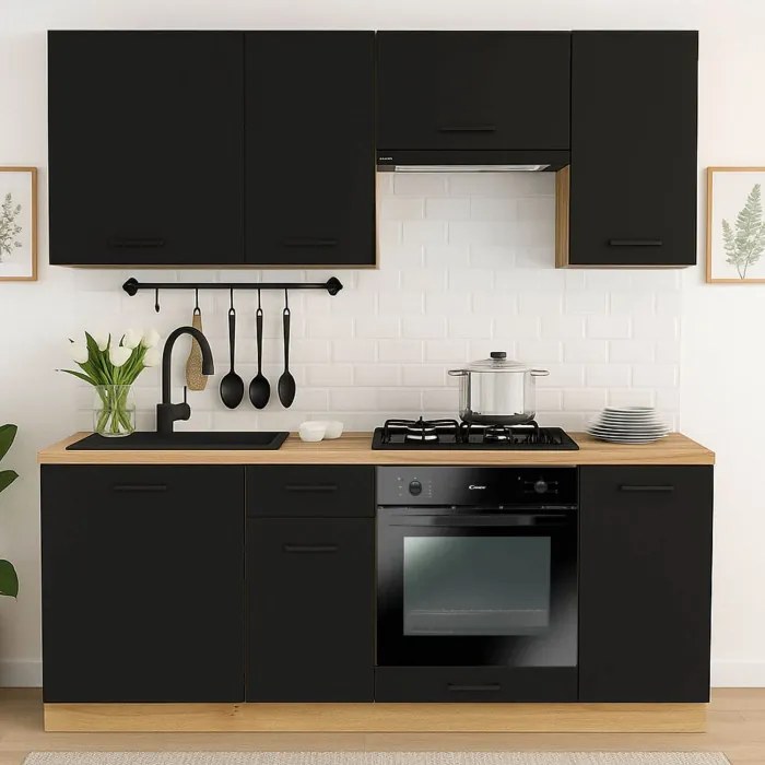 Zestaw Mebli Kuchennych MODERN 200 cm Czarny Loftowy