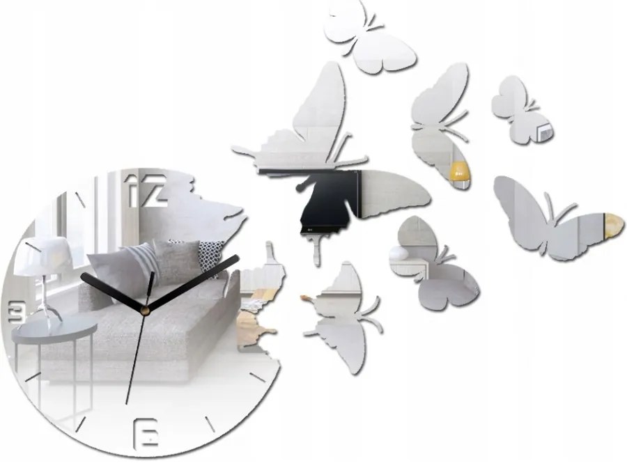 Zegar ścienny cichy nowoczesny do salonu lub sypialni akrylowy z motylami