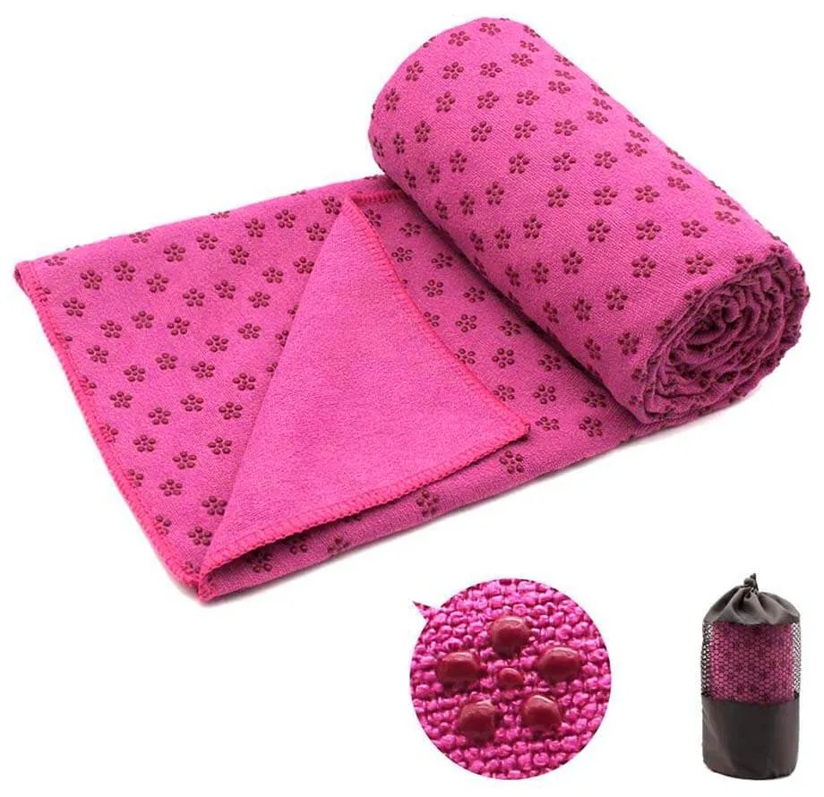 Antypoślizgowy ręcznik do jogi z torbą w prezencie-pink