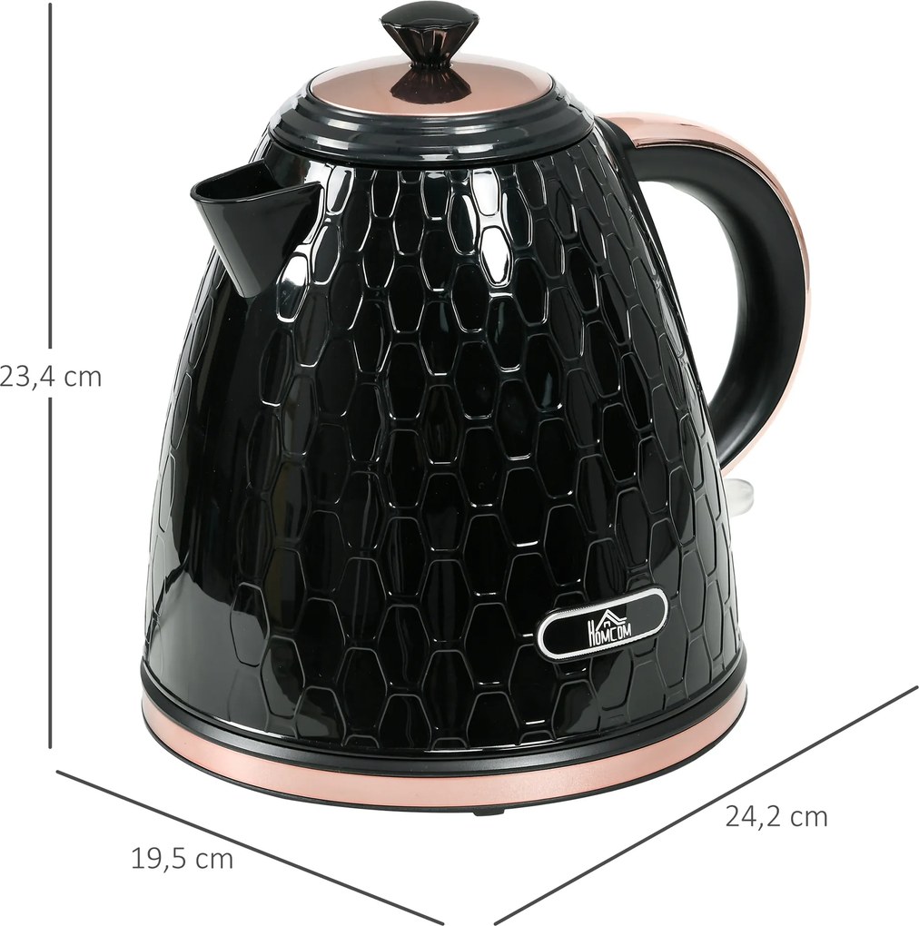 HOMCOM Czajnik, 2200W, okno widokowe, filtr, szybki czajnik, Czarny