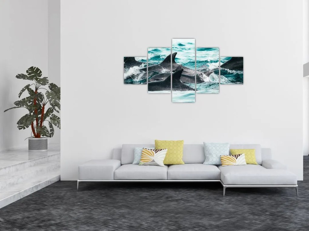 Obraz - Delfiny w oceanie (125x70 cm)