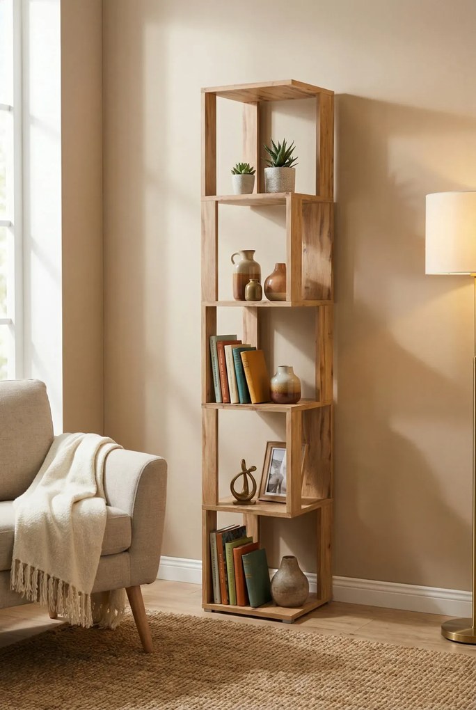 Wąski ażurowy regał do salonu typu słupek dąb wotan K1-R14