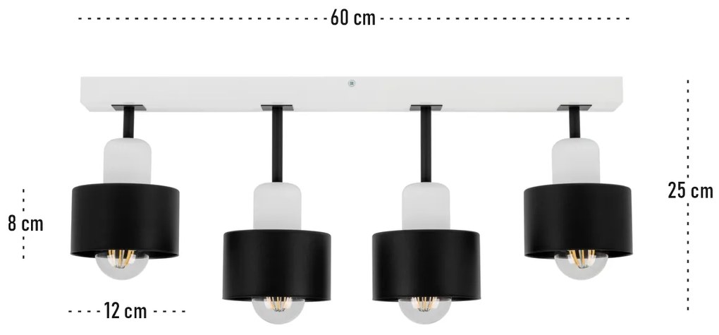 Czarno-biała lampa sufitowa, czteropunktowy spot DSC60x7WE z drewna i