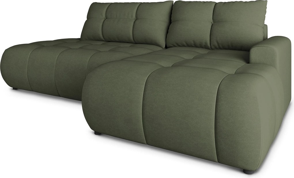 Masseno Narożnik FLUMA z funkcją spania i pojemnikiem na pościel Narozniki L, Rozkładana sofa - Oliwkowy, CASTEL 39