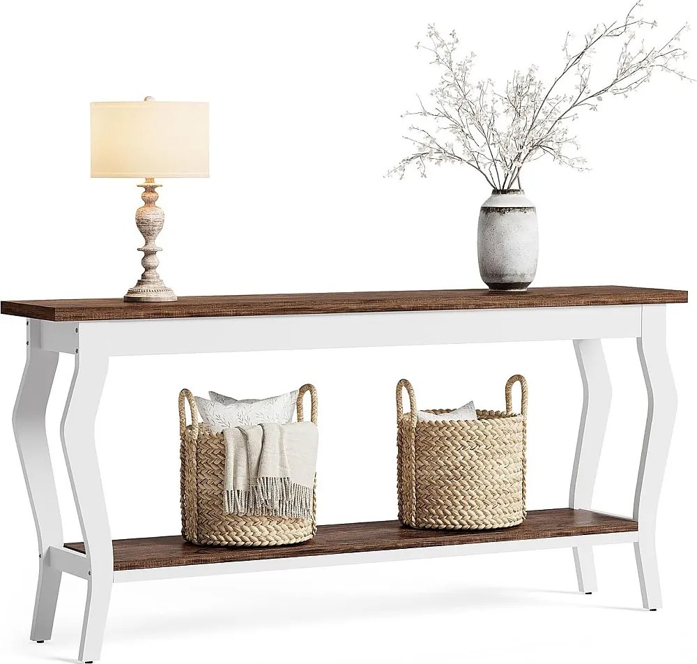 Stolik konsolowy o długości 180 cm, 2-poziomowy stolik kawowy w stylu vintage za kanapą