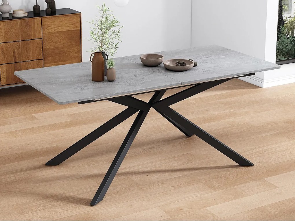 Rozkładany stół jadalny - nogi krzyżowe z kutego żelaza - blaty z wzorem cementu - Szary i Czarny