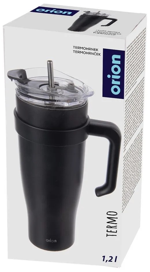 Czarny kubek termiczny ze słomką 1,2 l Termo – Orion