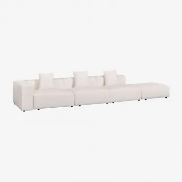 Sofa Modułowa Narożna Lewostronna 3-częściowa Z Wysokim Podłokietnikiem I Pufą (↔︎450 Cm) Bruna Bouclé White - Sklum