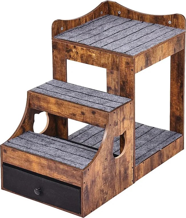 Rustykalne Łóżko Stosunkowe SucceBuy dla Zwierząt Domowych, Brązowe, Ostrówka Okienna dla Psia/Kociego, Wewnętrze z Schodami