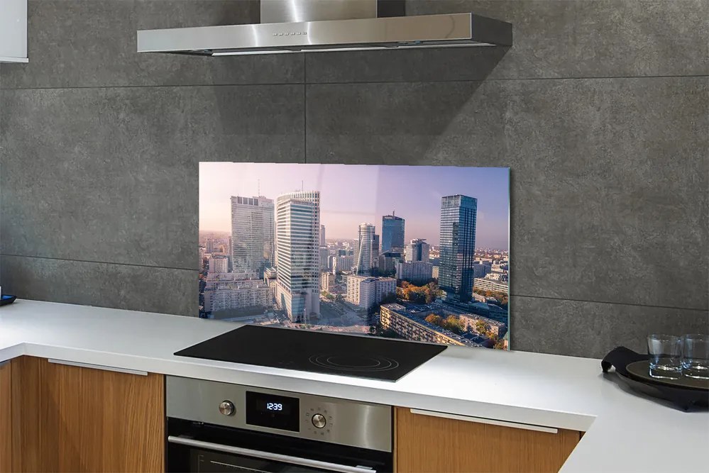 Szkło Ozdobne do Kuchni Panorama Warszawskich Wieżowców