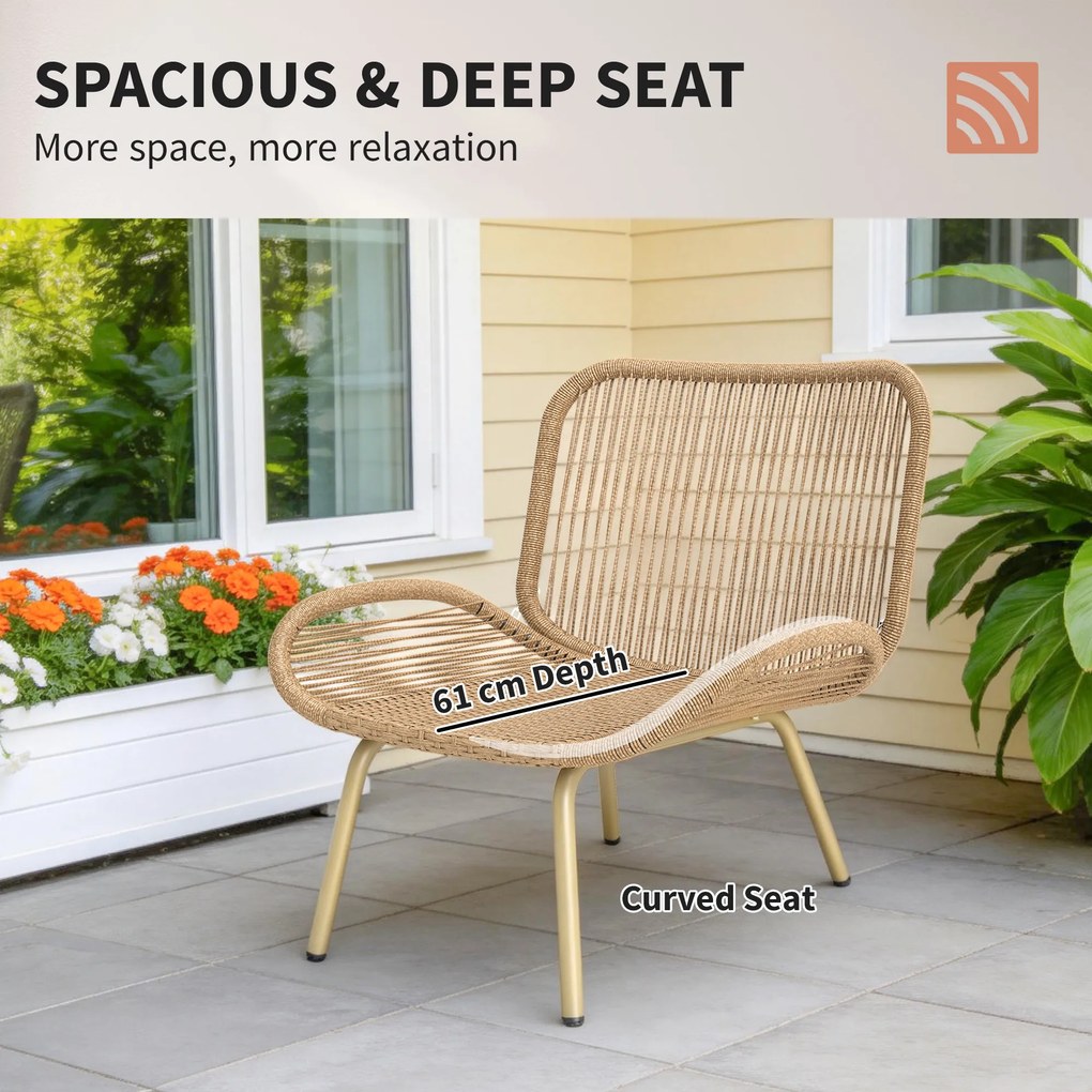 Outsunny Zestaw mebli ogrodowych 4-częściowy zestaw wypoczynkowy z rattanu z sofą, 2 krzesłami, stolikiem, głębokimi siedziskami i grubymi poduszkami | Aosom PL