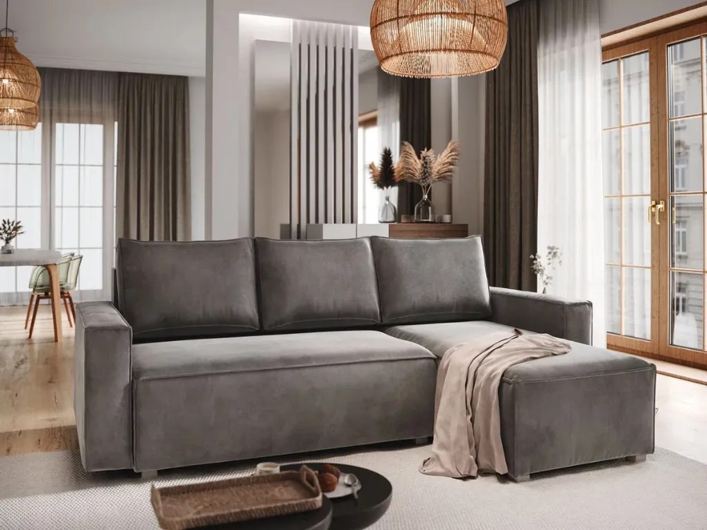 PROMOCJA Ciemnoszara rozkładana sofa narożna CAVELO, dwustronna II. gatunek