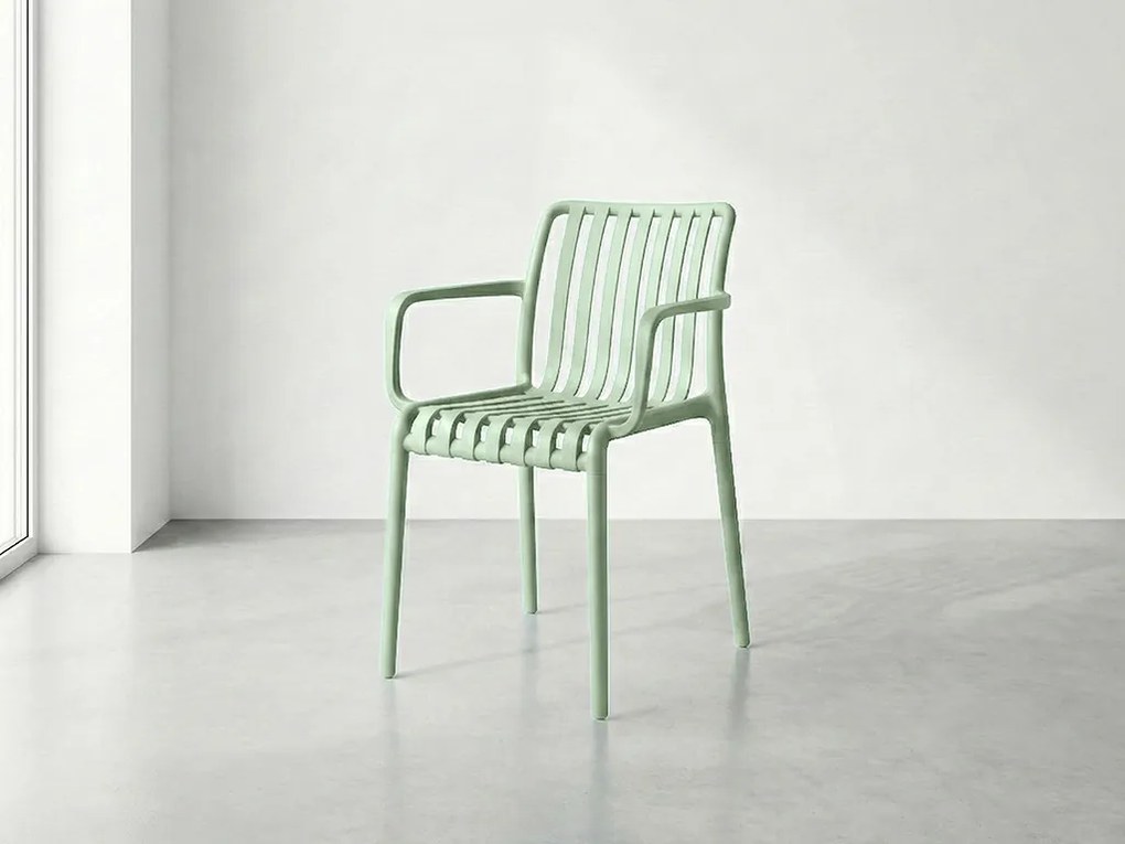 Plastikowe krzesło TREGO z podłokietnikami, zielone