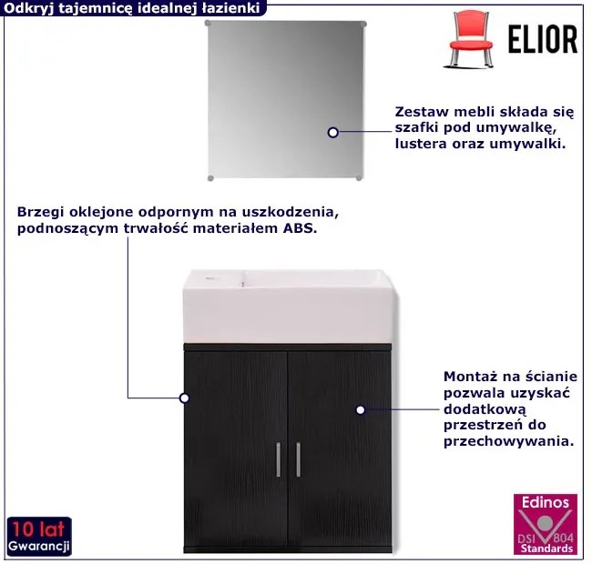 Czarny minimalistyczny zestaw mebli łazienkowych - Nyos 6X