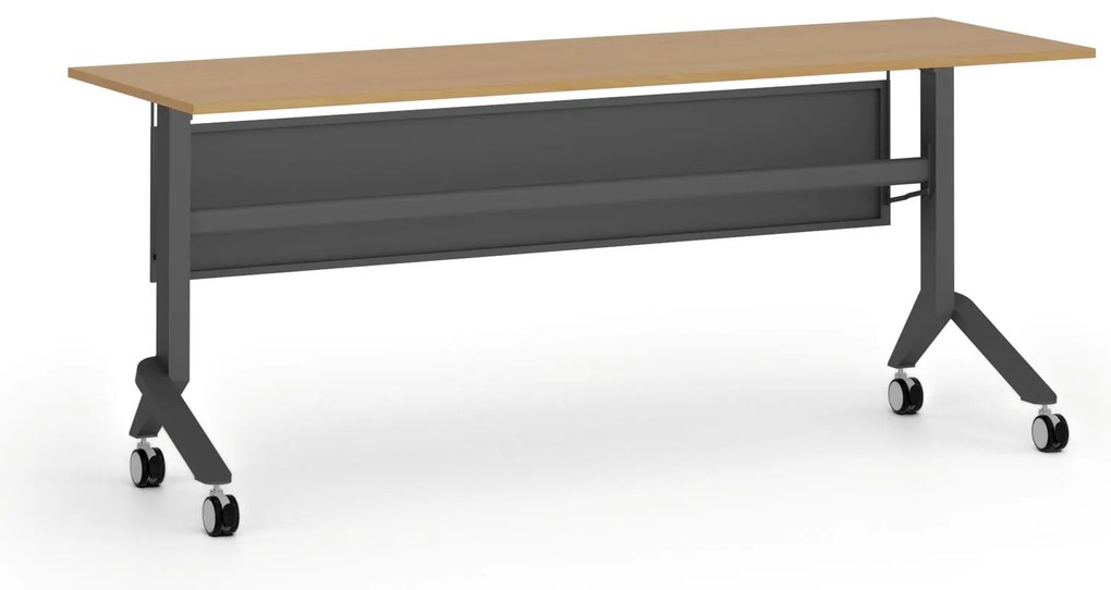 Mobilny stół PRIMO MOVE, 180x60 cm, czarna podstawa, buk