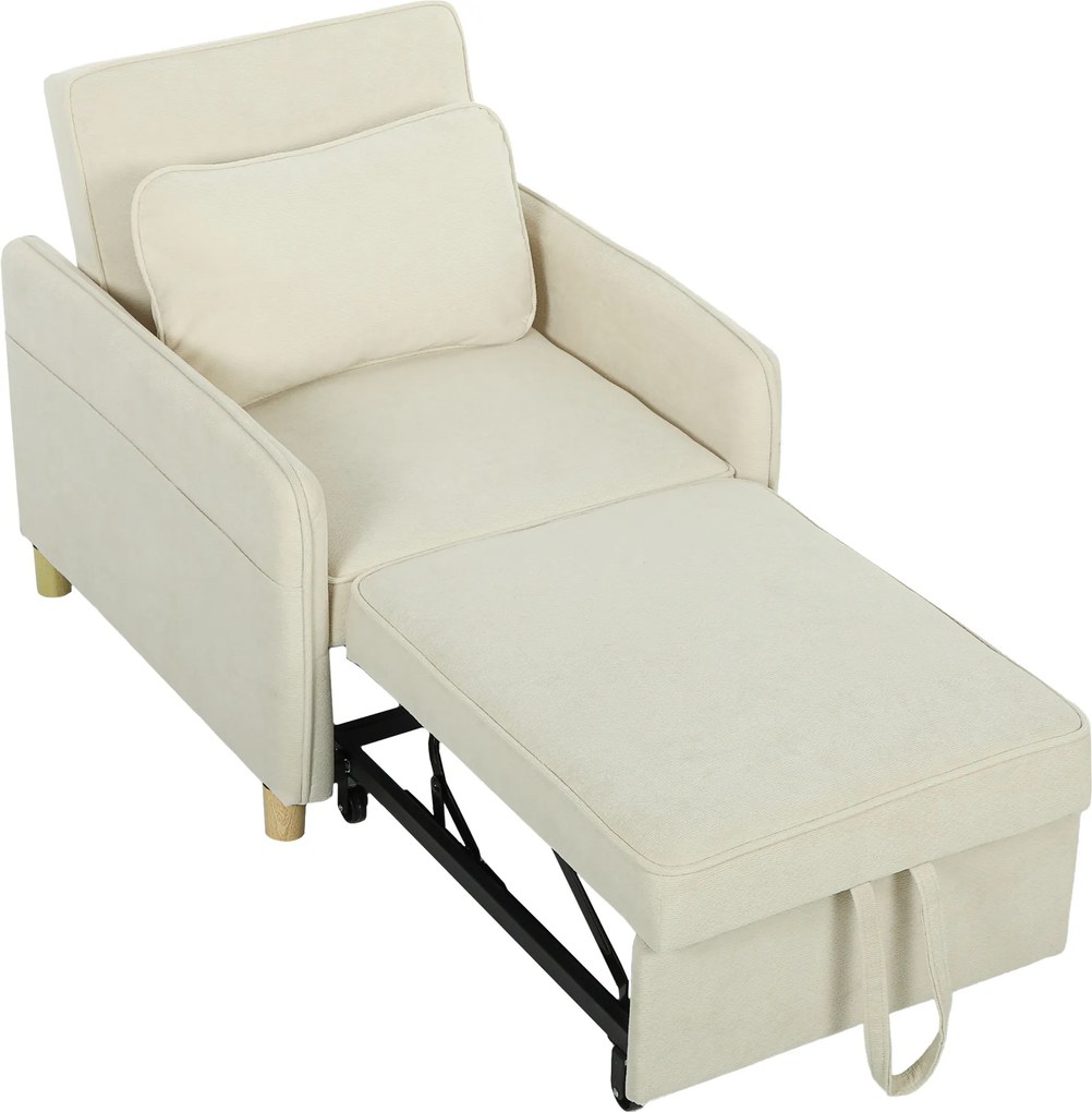 HOMCOM Fotel z funkcją spania 3 w 1, szerokie siedzisko do salonu, 85,5cm x 74cm x 82cm, beżowy | Aosom PL